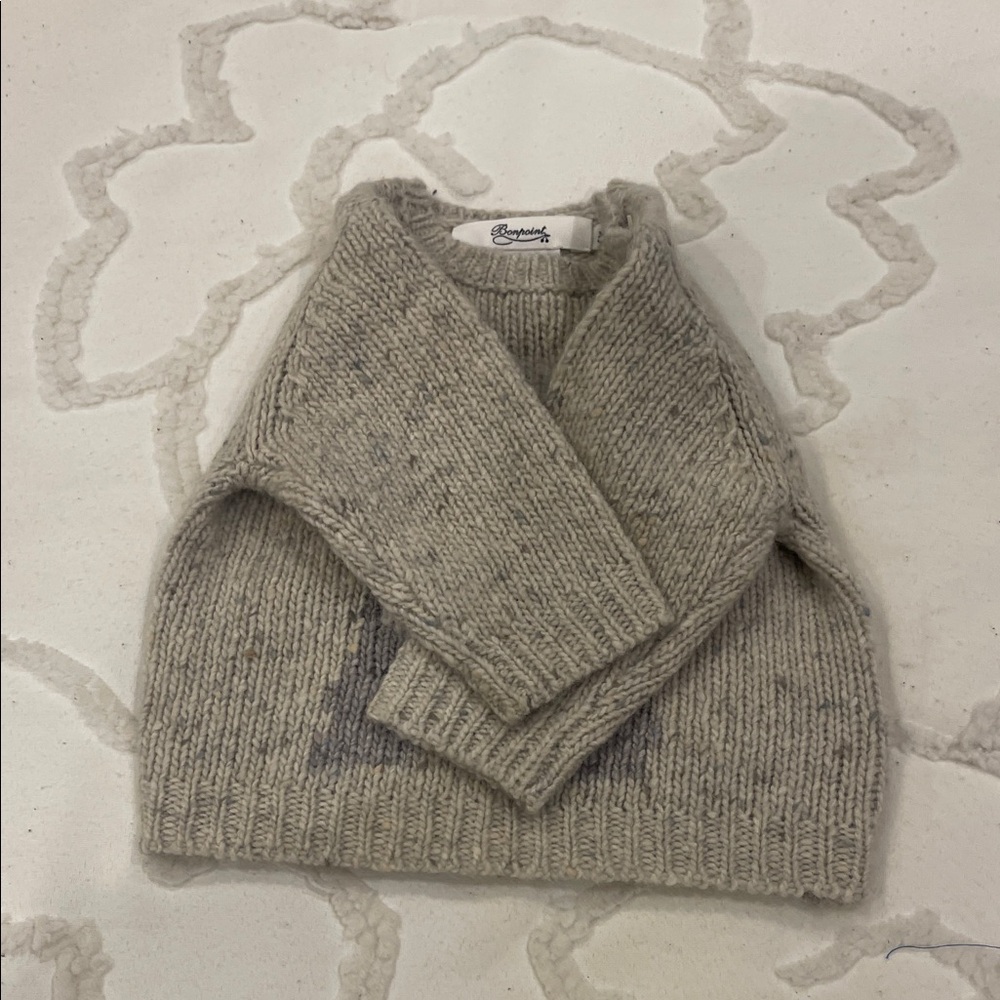 Bonpoint Gray Knit Sweater with Animal Design - Picture 4 of 8
